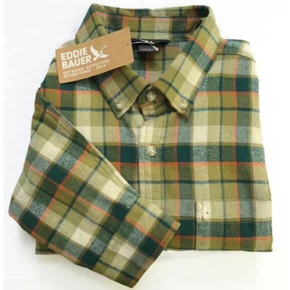 Eddie Bauer Other - Eddie Bauer Mens Field Flannel Shirt L Green Plaid 100% Cotton Button Down L/S
